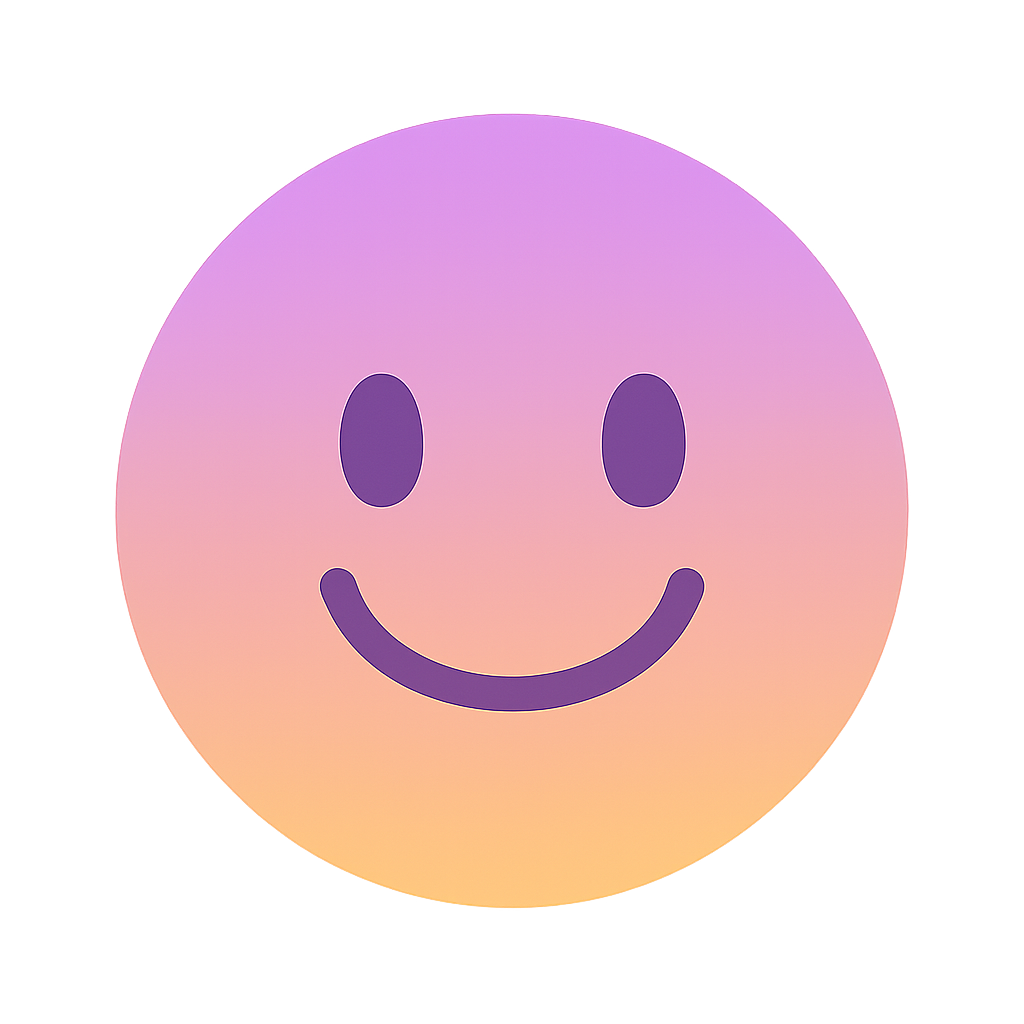 Smiling face in a soft round shape. Purple to peach colors. Symbol of comfort, joy and emotional support. This collection is for all children — because every voice matters.